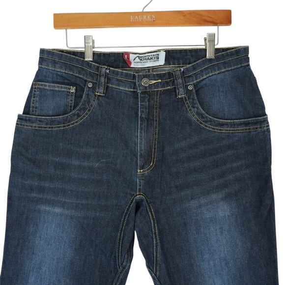 Mountain Khakis Jeans Mens 34x30 Blue Classic Fit Gusset Camo Pockets Stretch - Picture 3 of 14